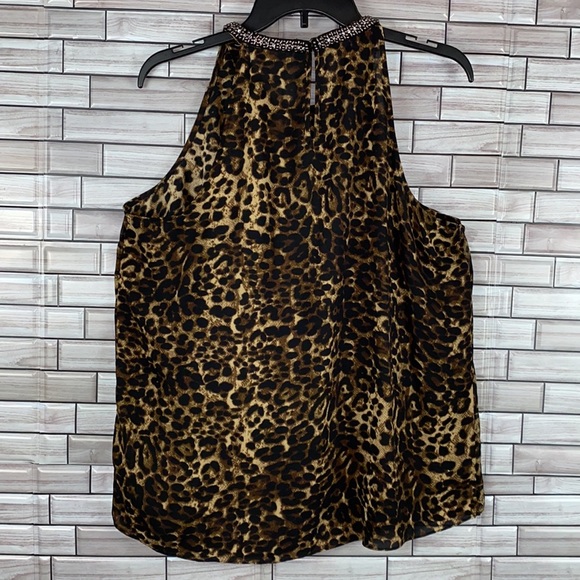 Jennifer Lopez Animal Print High Neck Beaded Sleeveless Blouse Size Large - Picture 3 of 7
